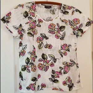 Scrub Top - Medium. White floral. Cherokee.